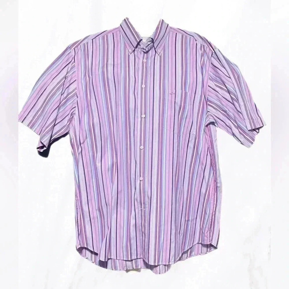 Paul &  Shark multi striped short sleeve cotton button down sport golf shirt 44 - Picture 1 of 3